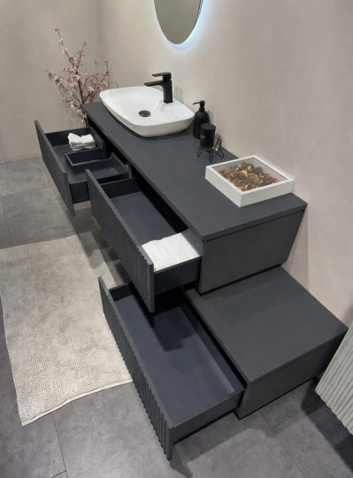 Orka Lentia 160 cm Mat Antrasit Banyo Dolabı Alt Modül Ve Lavabo, 5008211 - 6