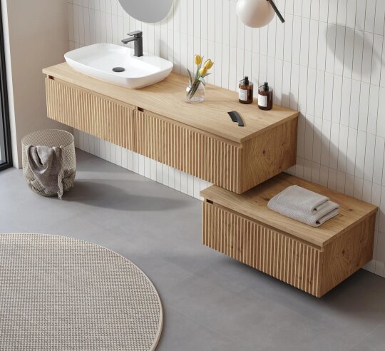 Orka Lentia 160 cm Meşe Banyo Dolabı Alt Modül Ve Lavabo, 5008215 - 3