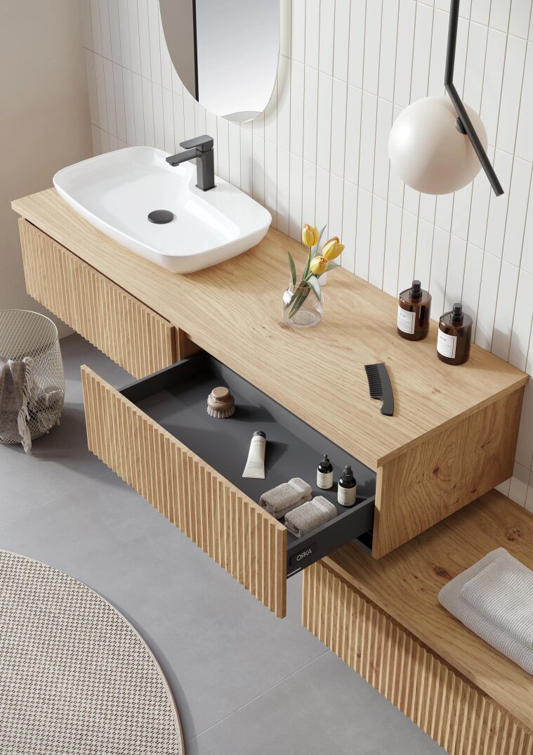 Orka Lentia 160 cm Meşe Banyo Dolabı Alt Modül Ve Lavabo, 5008215 - 4