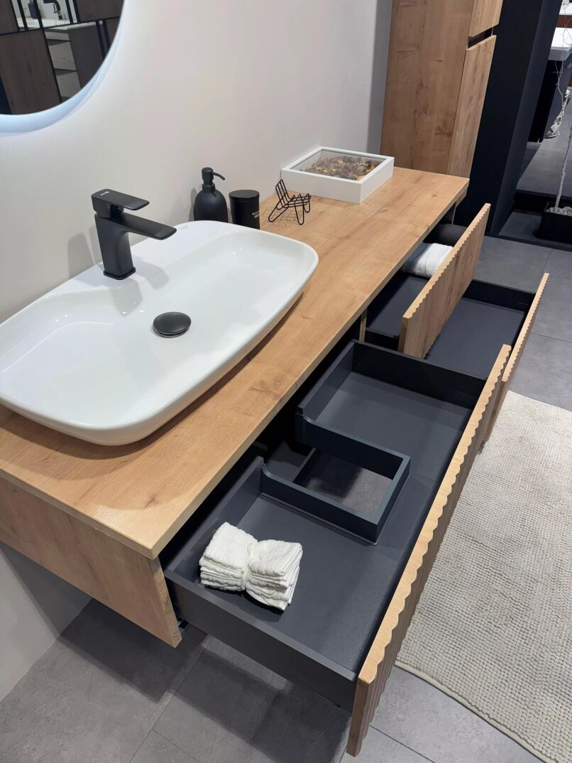 Orka Lentia 160 cm Meşe Banyo Dolabı Alt Modül Ve Lavabo, 5008215 - 7
