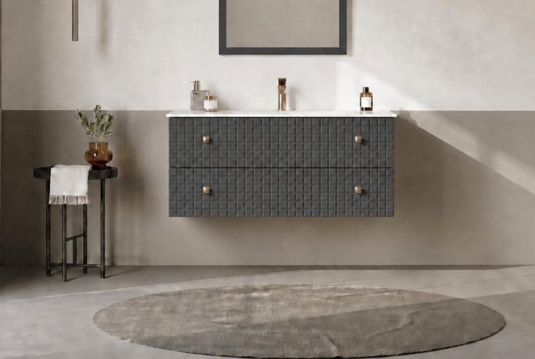 Orka Lipari 100 cm Mat Antrasit Banyo Dolabı Alt Modül Ve Lavabo (Asma-Altın Kulp), 5007296 - 1