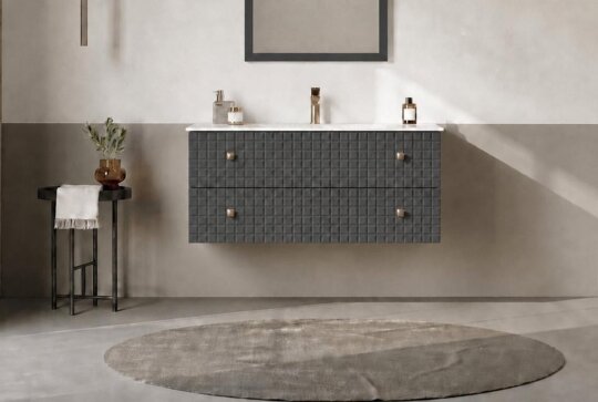 Orka Lipari 100 cm Mat Antrasit Banyo Dolabı Alt Modül Ve Lavabo (Asma-Altın Kulp), 5007296 - 2