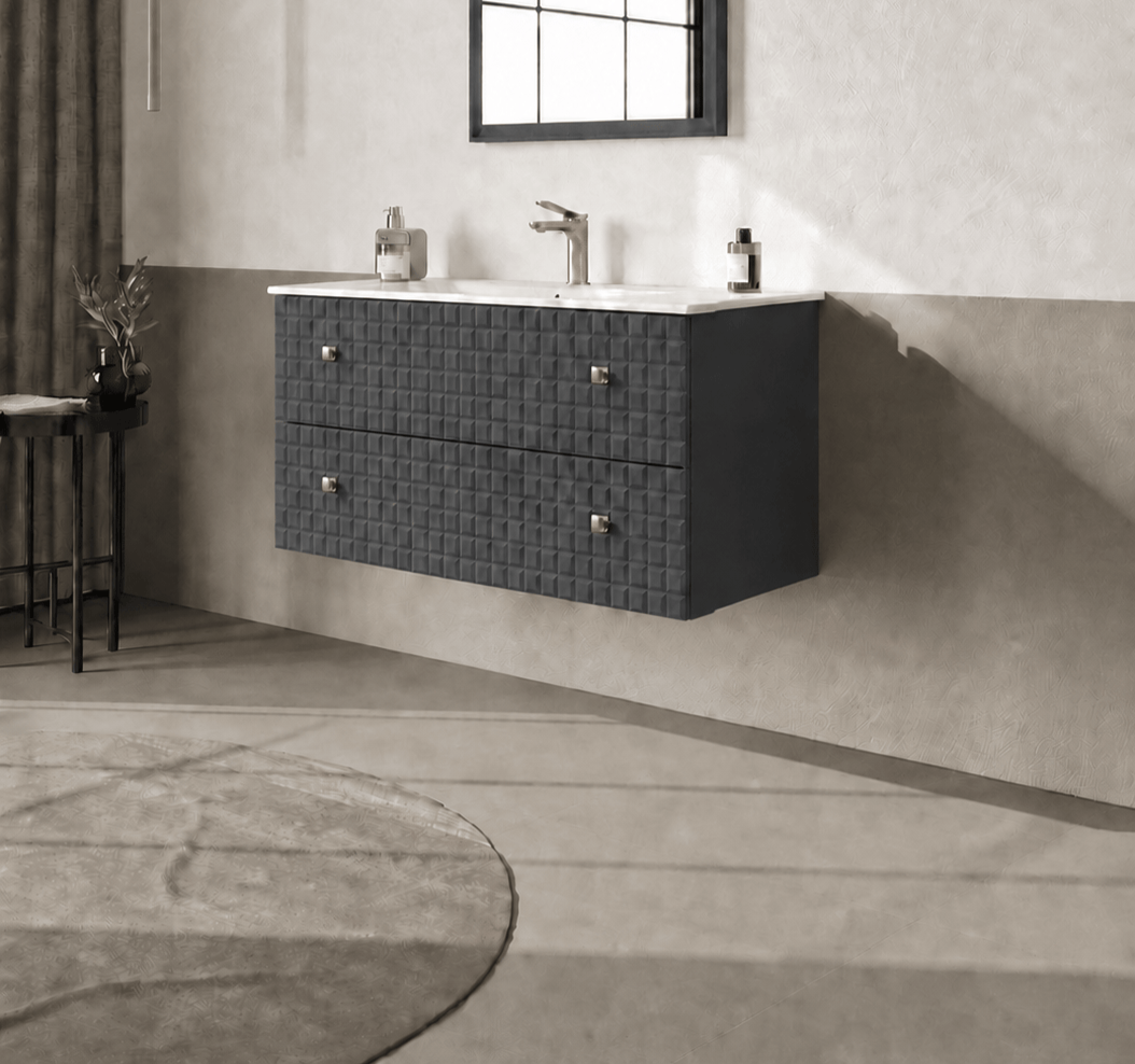 Orka Lipari 100 cm Mat Antrasit Banyo Dolabı Alt Modül Ve Lavabo (Asma-Altın Kulp), 5007296 - 3