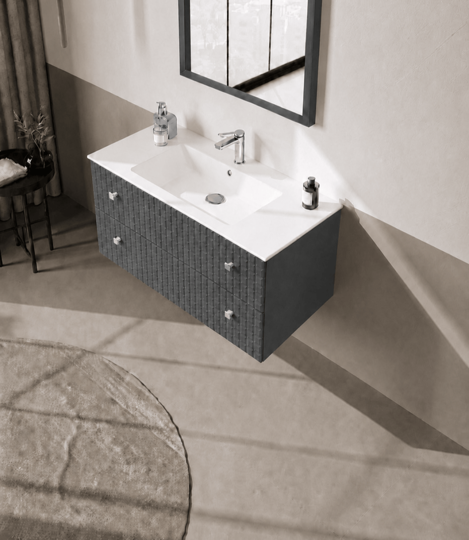 Orka Lipari 100 cm Mat Antrasit Banyo Dolabı Alt Modül Ve Lavabo (Asma-Krom Kulp), 5007319 - 4