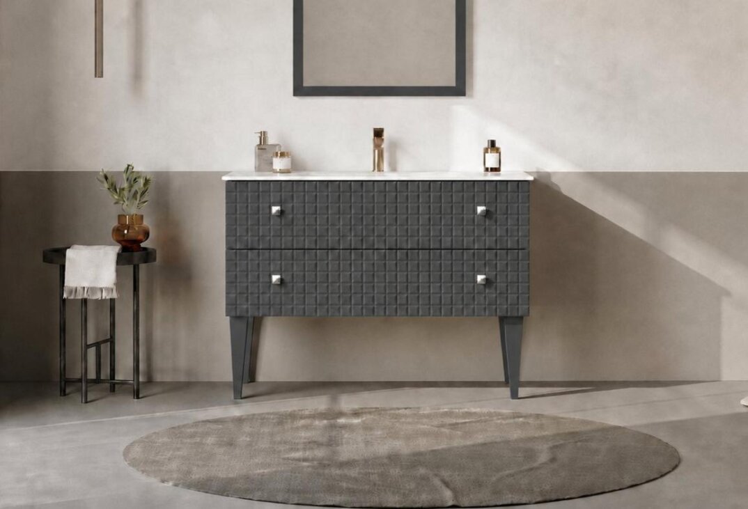 Orka Lipari 100 cm Mat Antrasit Banyo Dolabı Alt Modül Ve Lavabo (Ayaklı-Krom Kulp), 5007335 - 1