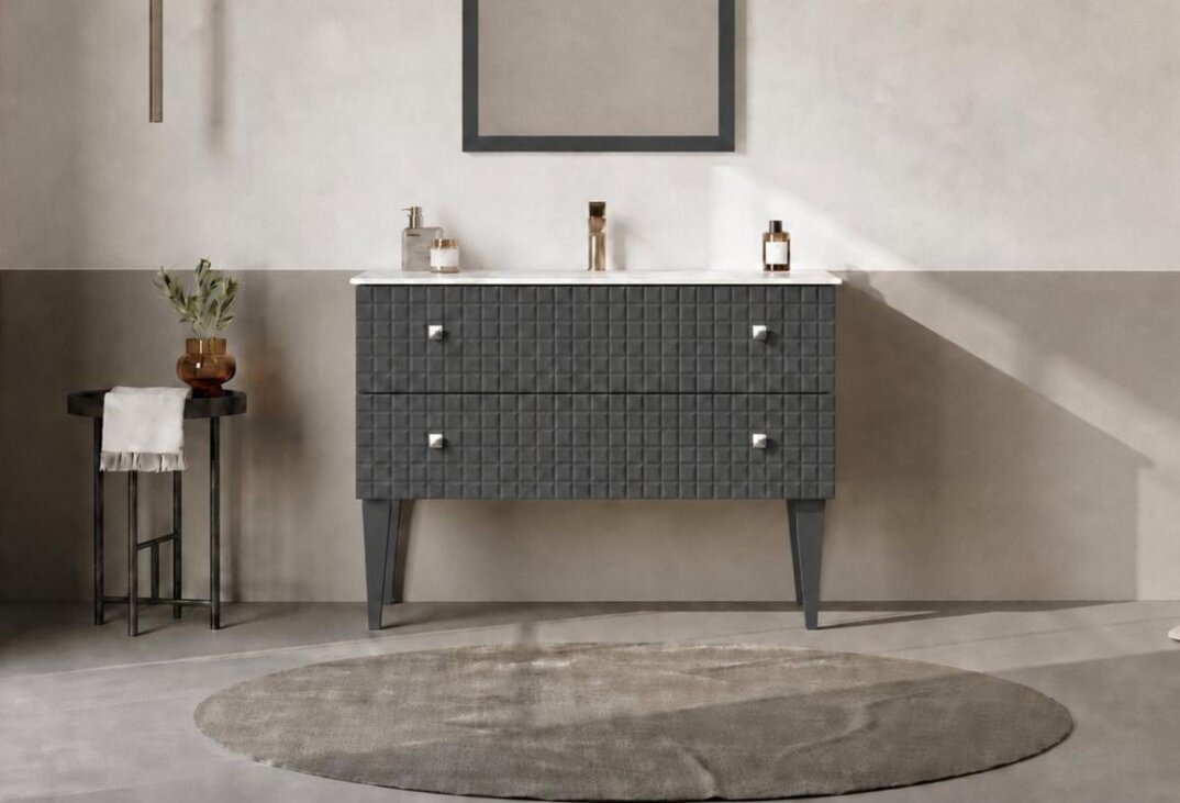 Orka Lipari 100 cm Mat Antrasit Banyo Dolabı Alt Modül Ve Lavabo (Ayaklı-Krom Kulp), 5007335 - 2