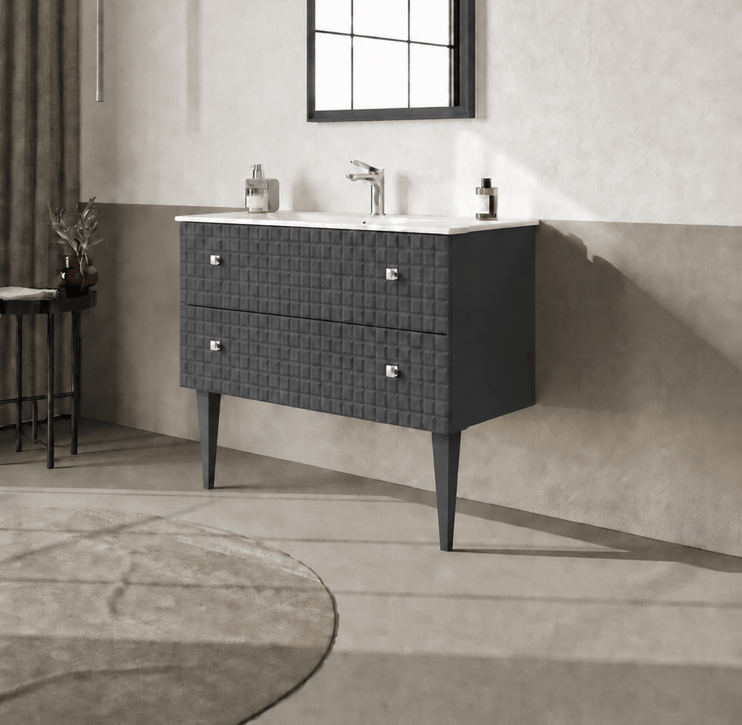 Orka Lipari 100 cm Mat Antrasit Banyo Dolabı Alt Modül Ve Lavabo (Ayaklı-Krom Kulp), 5007335 - 3