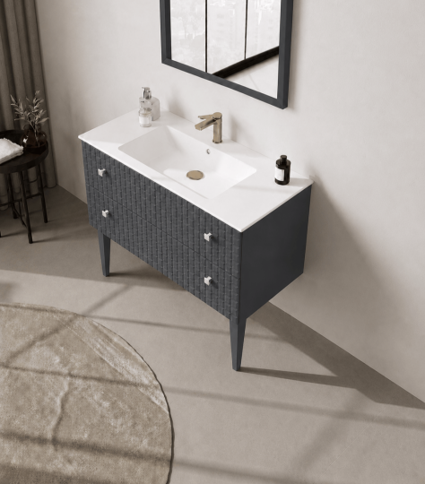 Orka Lipari 100 cm Mat Antrasit Banyo Dolabı Alt Modül Ve Lavabo (Ayaklı-Krom Kulp), 5007335 - 4