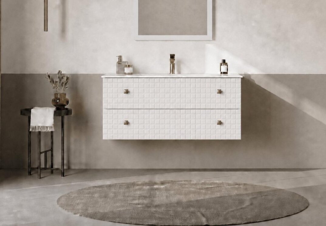 Orka Lipari 100 cm Mat Beyaz Banyo Dolabı Alt Modül Ve Lavabo (Asma-Altın Kulp), 5007290 - 1