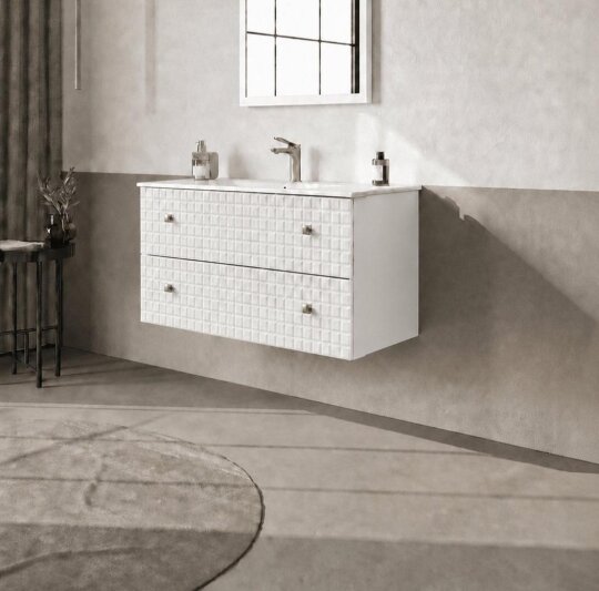 Orka Lipari 100 cm Mat Beyaz Banyo Dolabı Alt Modül Ve Lavabo (Asma-Altın Kulp), 5007290 - 3