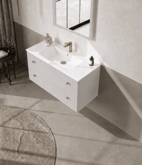 Orka Lipari 100 cm Mat Beyaz Banyo Dolabı Alt Modül Ve Lavabo (Asma-Altın Kulp), 5007290 - 4