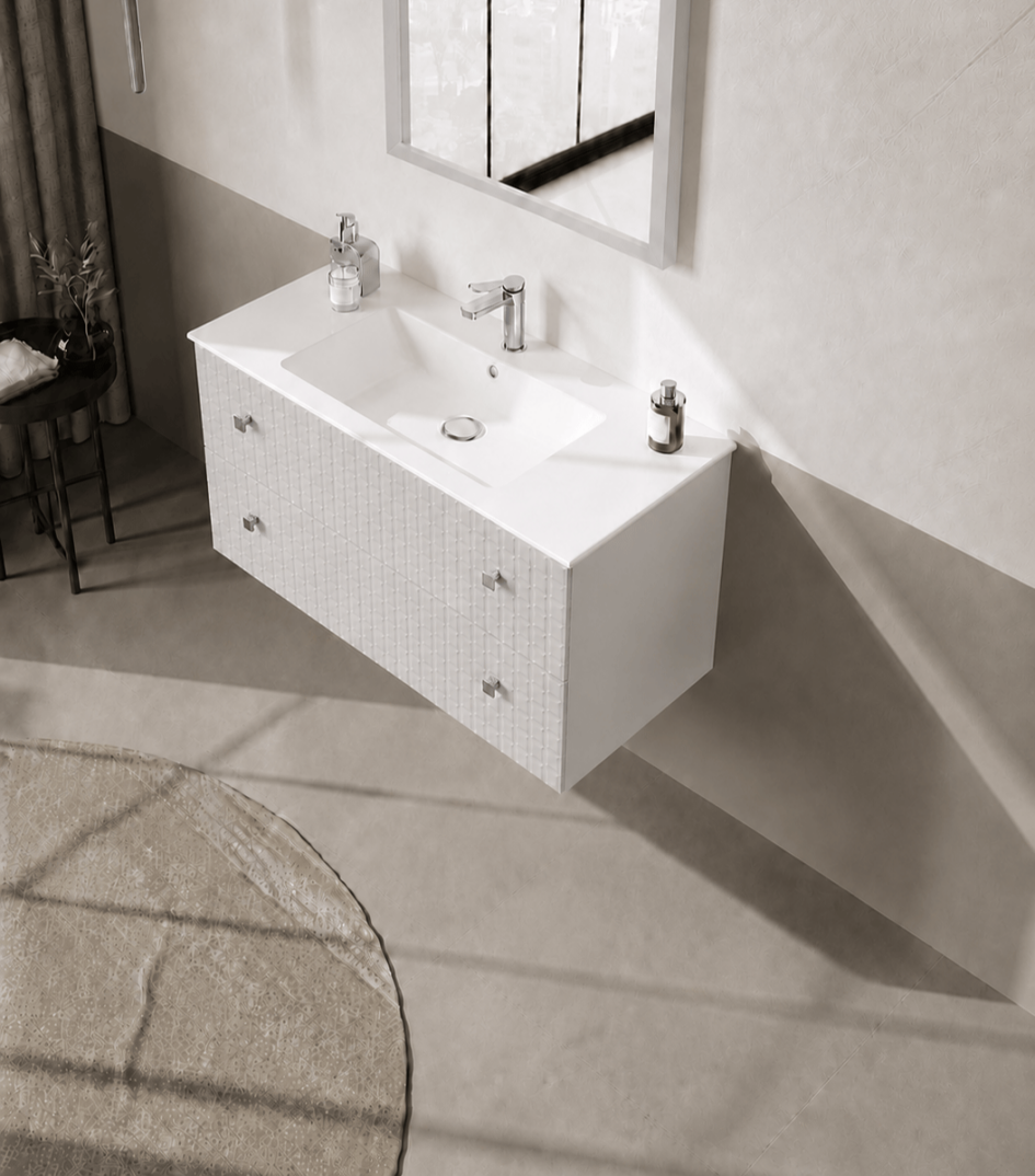 Orka Lipari 100 cm Mat Beyaz Banyo Dolabı Alt Modül Ve Lavabo (Asma-Krom Kulp), 5007317 - 4