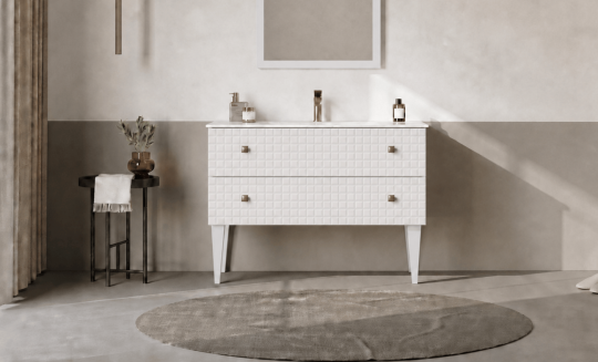 Orka Lipari 100 cm Mat Beyaz Banyo Dolabı Alt Modül Ve Lavabo (Ayaklı-Altın Kulp), 5007329