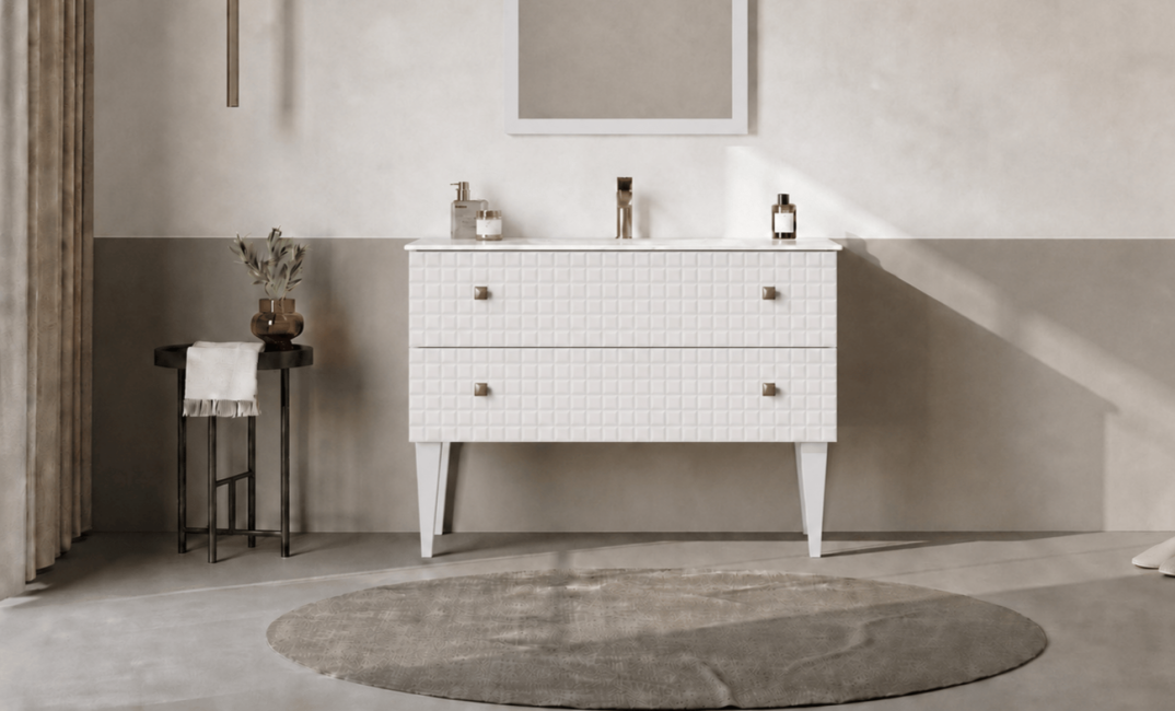 Orka Lipari 100 cm Mat Beyaz Banyo Dolabı Alt Modül Ve Lavabo (Ayaklı-Altın Kulp), 5007329 - 1