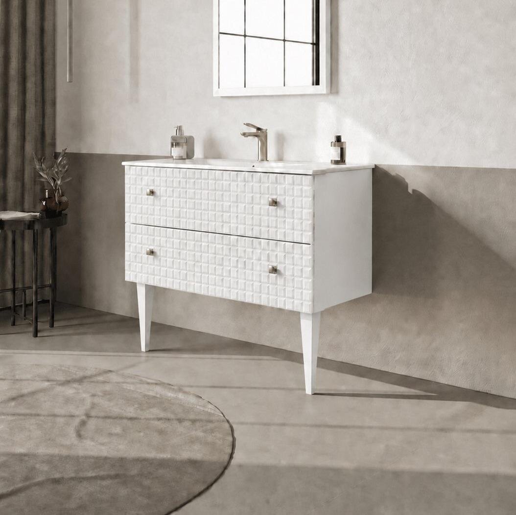 Orka Lipari 100 cm Mat Beyaz Banyo Dolabı Alt Modül Ve Lavabo (Ayaklı-Altın Kulp), 5007329 - 3