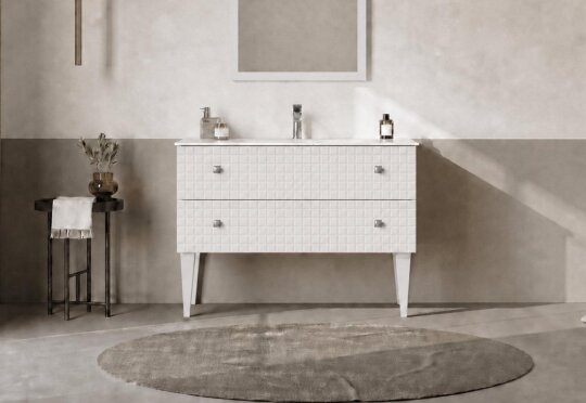 Orka Lipari 100 cm Mat Beyaz Banyo Dolabı Alt Modül Ve Lavabo (Ayaklı-Krom Kulp), 5007333 