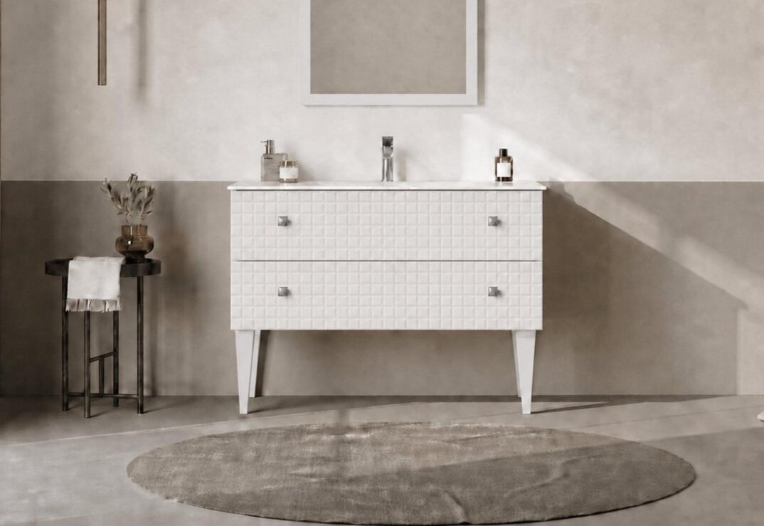 Orka Lipari 100 cm Mat Beyaz Banyo Dolabı Alt Modül Ve Lavabo (Ayaklı-Krom Kulp), 5007333 - 1