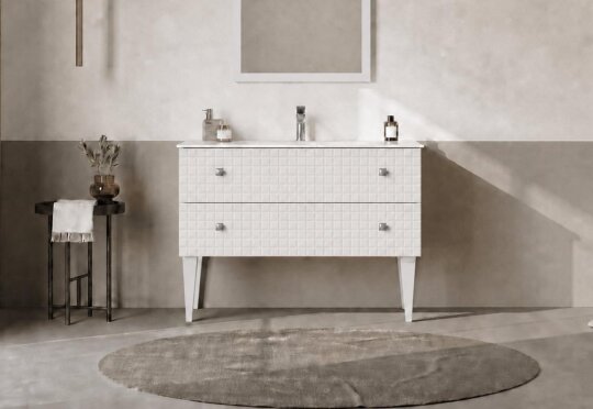 Orka Lipari 100 cm Mat Beyaz Banyo Dolabı Alt Modül Ve Lavabo (Ayaklı-Krom Kulp), 5007333 - 2
