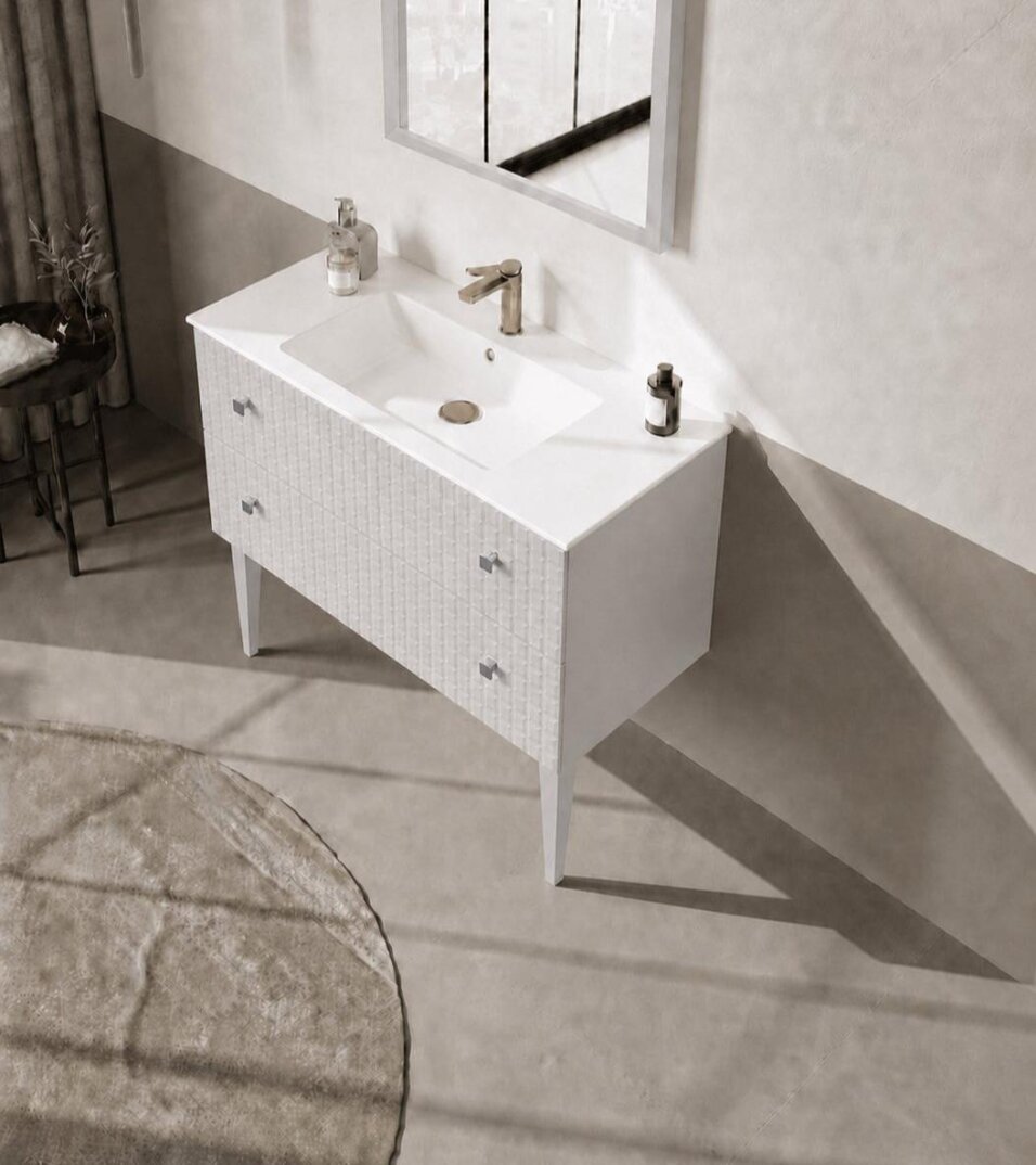 Orka Lipari 100 cm Mat Beyaz Banyo Dolabı Alt Modül Ve Lavabo (Ayaklı-Krom Kulp), 5007333 - 4