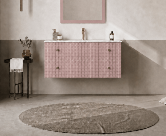 Orka Lipari 100 cm Mat Pudra Banyo Dolabı Alt Modül Ve Lavabo (Asma-Altın Kulp), 5008582 - 2