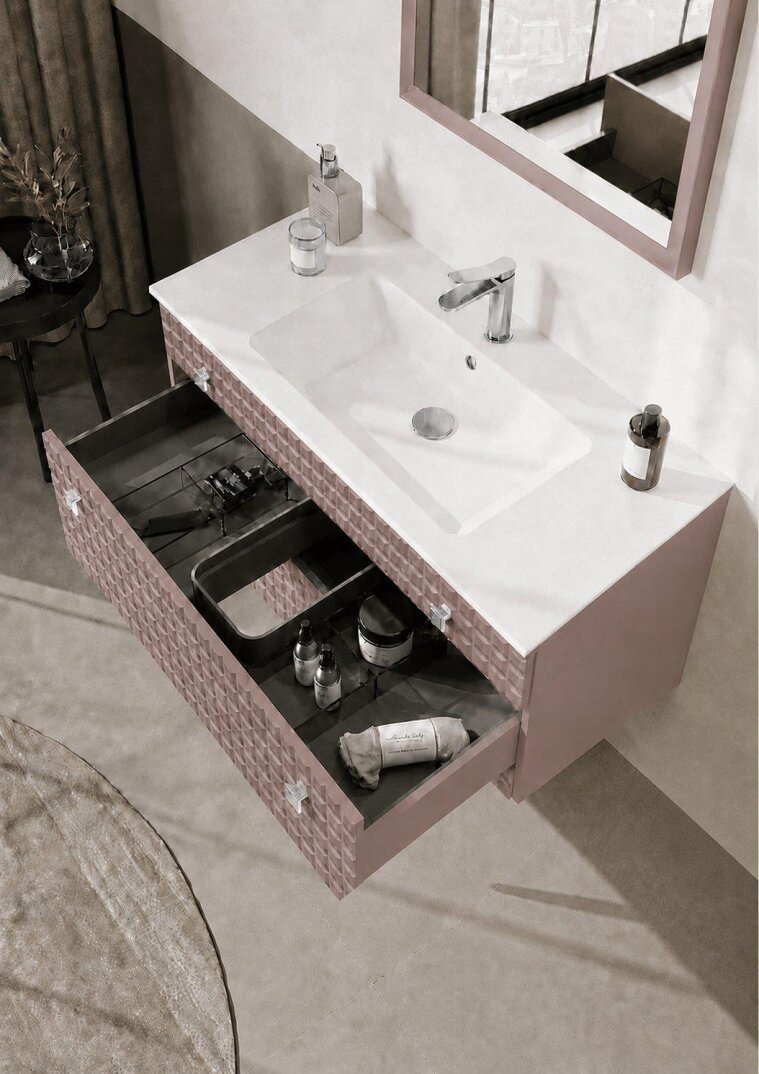 Orka Lipari 100 cm Mat Pudra Banyo Dolabı Alt Modül Ve Lavabo (Asma-Krom Kulp), 5008581 - 5