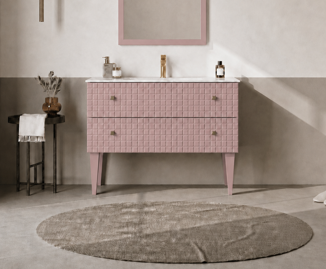 Orka Lipari 100 cm Mat Pudra Banyo Dolabı Alt Modül Ve Lavabo (Ayaklı-Altın Kulp), 5008579 - 2