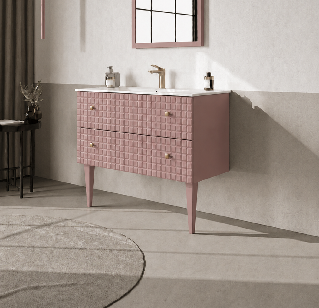 Orka Lipari 100 cm Mat Pudra Banyo Dolabı Alt Modül Ve Lavabo (Ayaklı-Altın Kulp), 5008579 - 3
