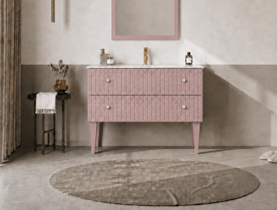 Orka Lipari 100 cm Mat Pudra Banyo Dolabı Alt Modül Ve Lavabo (Ayaklı-Krom Kulp), 5008580 - 2