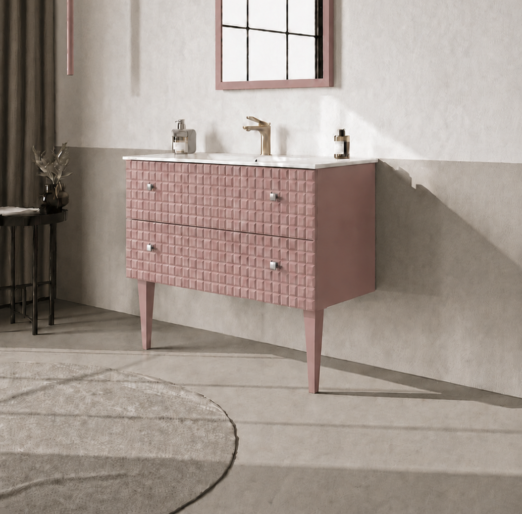 Orka Lipari 100 cm Mat Pudra Banyo Dolabı Alt Modül Ve Lavabo (Ayaklı-Krom Kulp), 5008580 - 3