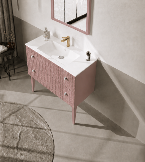 Orka Lipari 100 cm Mat Pudra Banyo Dolabı Alt Modül Ve Lavabo (Ayaklı-Krom Kulp), 5008580 - 4