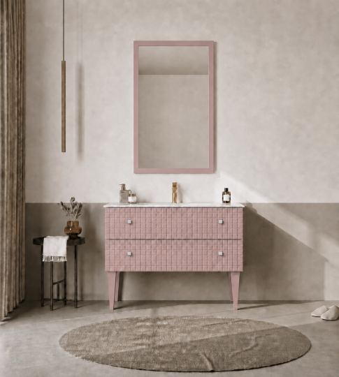 Orka Lipari 100 cm Mat Pudra / Krom Banyo Dolabı Takımı (Ayaklı) , 5008584 - 2