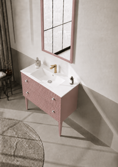 Orka Lipari 100 cm Mat Pudra / Krom Banyo Dolabı Takımı (Ayaklı) , 5008584 - 4