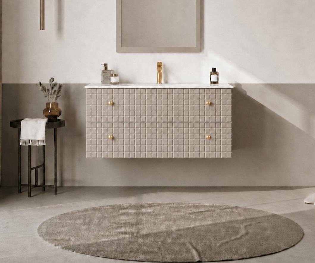 Orka Lipari 100 cm Mat Vizon Banyo Dolabı Alt Modül Ve Lavabo (Asma-Altın Kulp), 5007294 - 1
