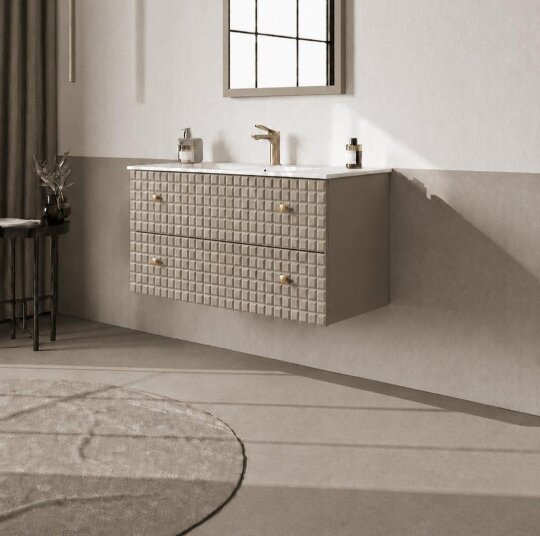 Orka Lipari 100 cm Mat Vizon Banyo Dolabı Alt Modül Ve Lavabo (Asma-Altın Kulp), 5007294 - 2