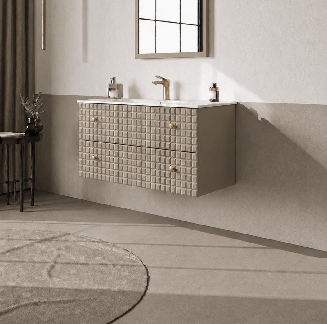Orka Lipari 100 cm Mat Vizon Banyo Dolabı Alt Modül Ve Lavabo (Asma-Altın Kulp), 5007294 - 2