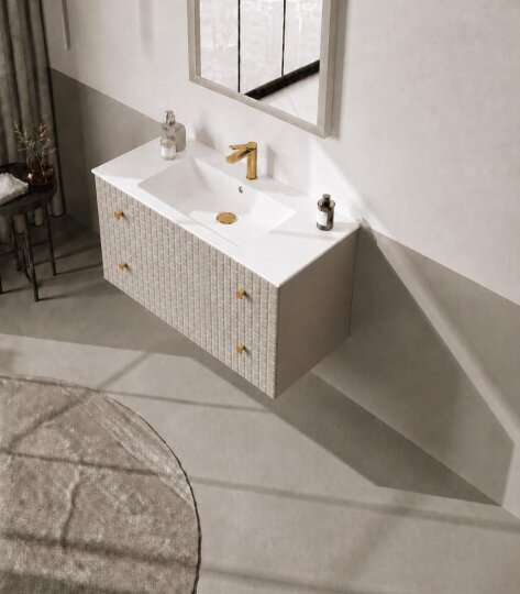Orka Lipari 100 cm Mat Vizon Banyo Dolabı Alt Modül Ve Lavabo (Asma-Altın Kulp), 5007294 - 3