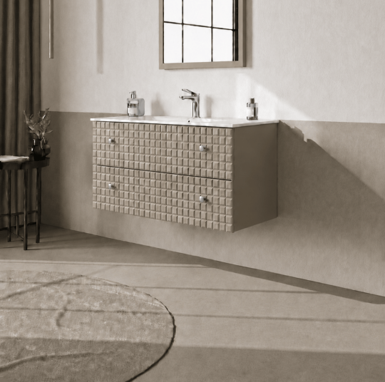 Orka Lipari 100 cm Mat Vizon Banyo Dolabı Alt Modül Ve Lavabo (Asma-Krom Kulp), 5007318 - 2