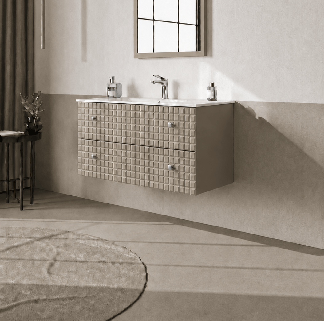 Orka Lipari 100 cm Mat Vizon Banyo Dolabı Alt Modül Ve Lavabo (Asma-Krom Kulp), 5007318 - 2