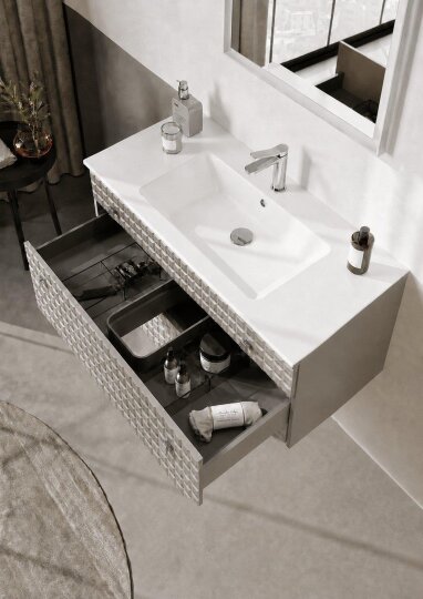 Orka Lipari 100 cm Mat Vizon Banyo Dolabı Alt Modül Ve Lavabo (Asma-Krom Kulp), 5007318 - 4