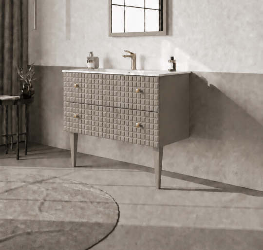 Orka Lipari 100 cm Mat Vizon Banyo Dolabı Alt Modül Ve Lavabo (Ayaklı-Altın Kulp), 5007331 - 2