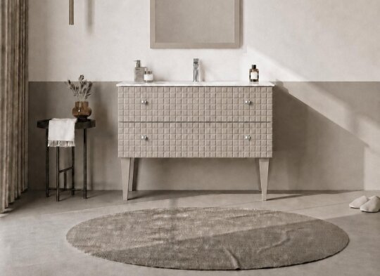 Orka Lipari 100 cm Mat Vizon Banyo Dolabı Alt Modül Ve Lavabo (Ayaklı-Krom Kulp), 5007334 