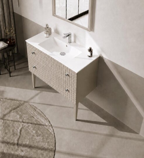 Orka Lipari 100 cm Mat Vizon Banyo Dolabı Alt Modül Ve Lavabo (Ayaklı-Krom Kulp), 5007334 - 3