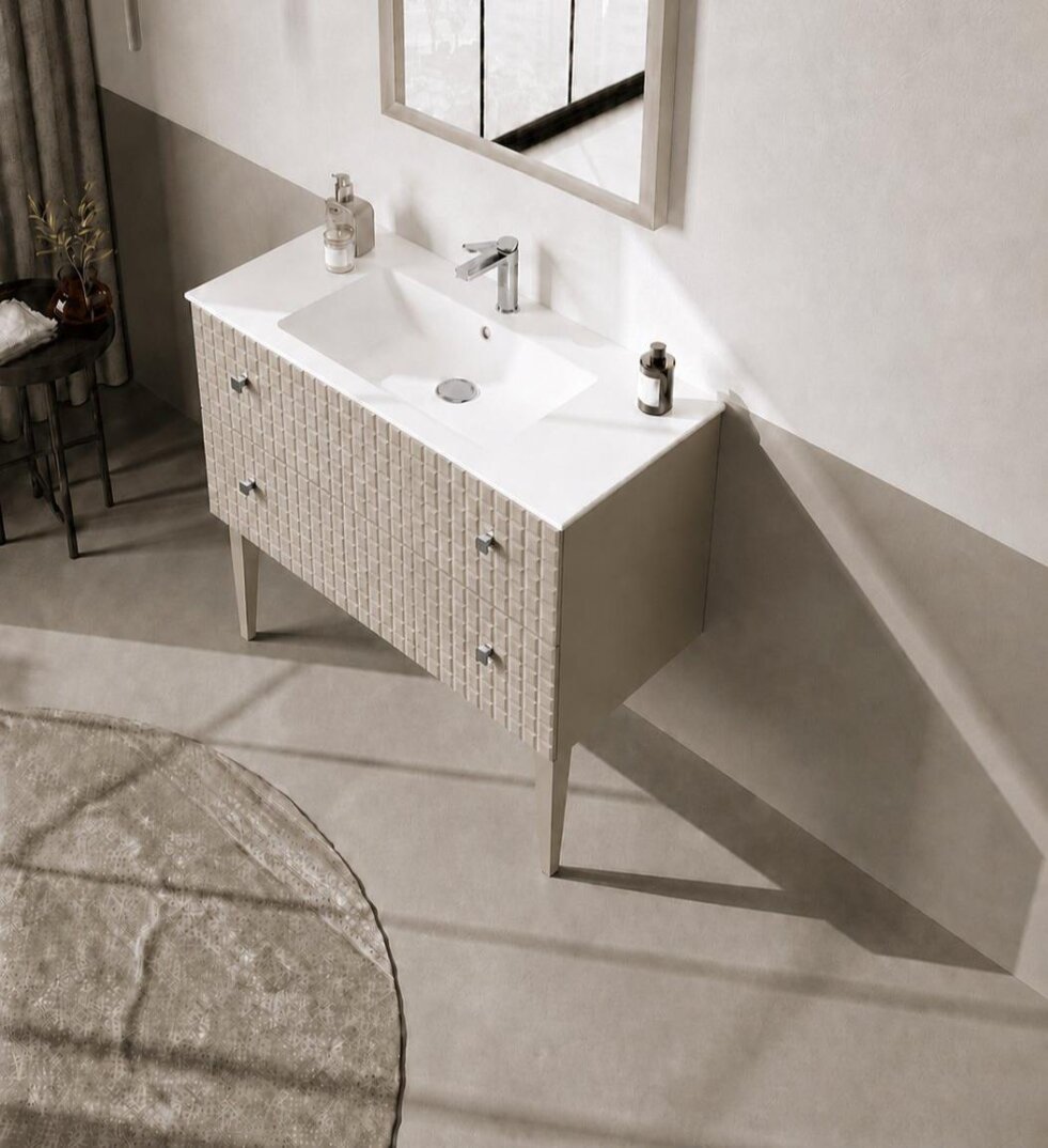 Orka Lipari 100 cm Mat Vizon Banyo Dolabı Alt Modül Ve Lavabo (Ayaklı-Krom Kulp), 5007334 - 3