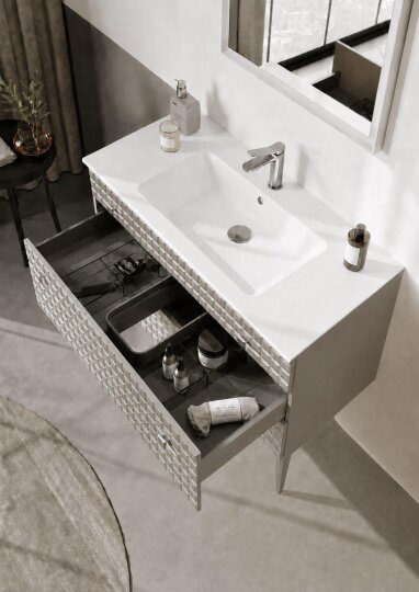 Orka Lipari 100 cm Mat Vizon Banyo Dolabı Alt Modül Ve Lavabo (Ayaklı-Krom Kulp), 5007334 - 4