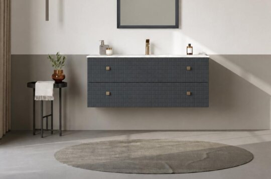 Orka Lipari 120 cm Mat Antrasit Banyo Dolabı Alt Modül Ve Lavabo (Asma-Altın Kulp), 5007303