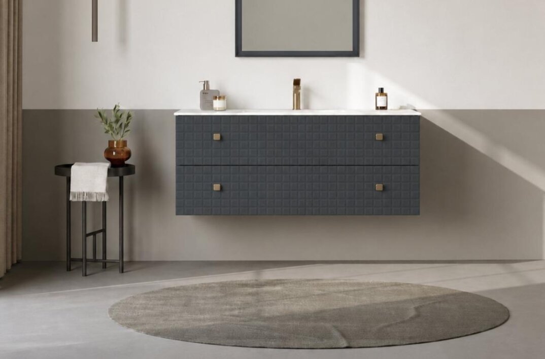 Orka Lipari 120 cm Mat Antrasit Banyo Dolabı Alt Modül Ve Lavabo (Asma-Altın Kulp), 5007303 - 1