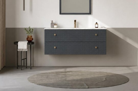 Orka Lipari 120 cm Mat Antrasit Banyo Dolabı Alt Modül Ve Lavabo (Asma-Altın Kulp), 5007303 - 2