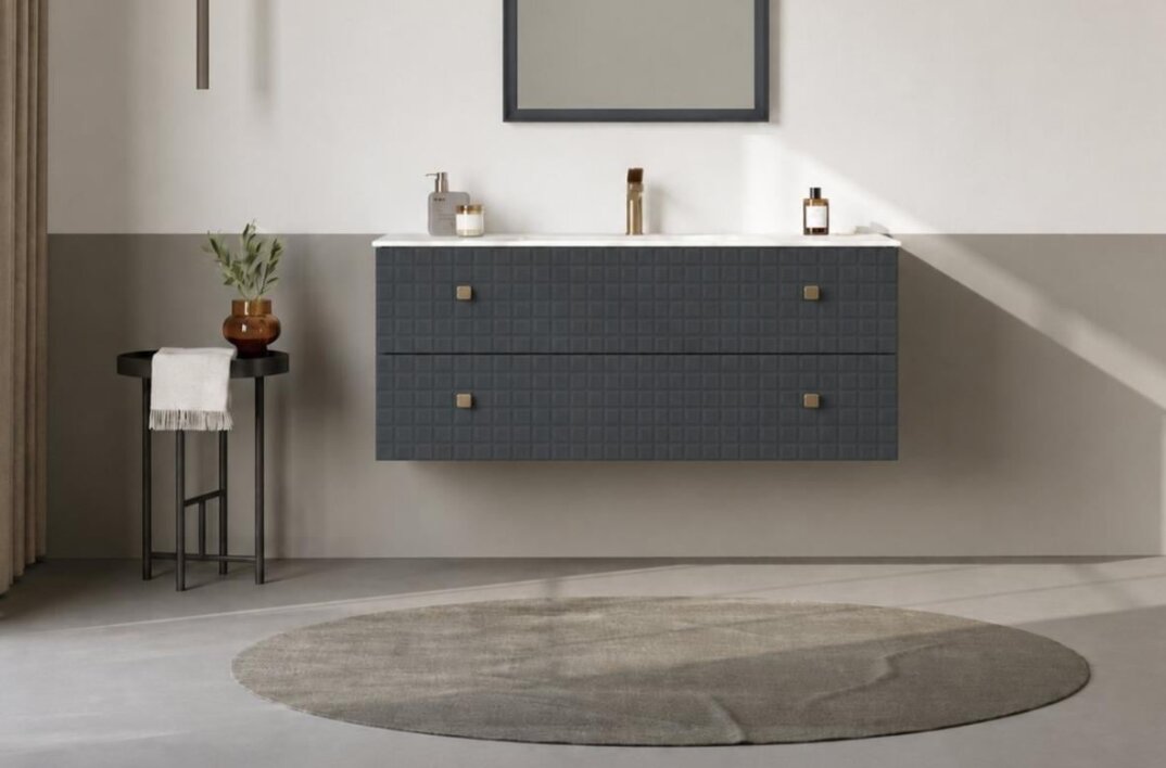 Orka Lipari 120 cm Mat Antrasit Banyo Dolabı Alt Modül Ve Lavabo (Asma-Altın Kulp), 5007303 - 2
