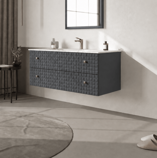 Orka Lipari 120 cm Mat Antrasit Banyo Dolabı Alt Modül Ve Lavabo (Asma-Altın Kulp), 5007303 - 3