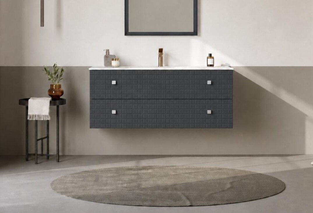 Orka Lipari 120 cm Mat Antrasit Banyo Dolabı Alt Modül Ve Lavabo (Asma-Krom Kulp), 5007325 - 2